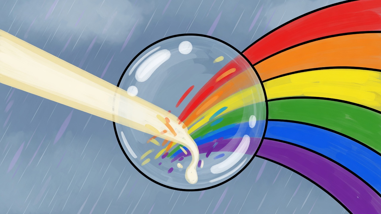 一颗大雨滴把白光分成彩虹